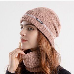 2/$30 Women's Pink Knit Beanie Hat & Scarf Neck Warmer Set Winter Warm Fleece
